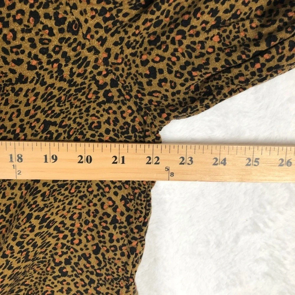 FREE PEOPLE Leopard Print Tie Front Button Down Puff Sleeve Top Sz S Brown